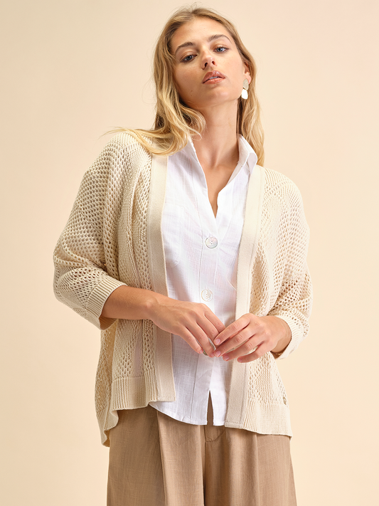 Cardigan in rete traforata in cotone