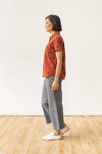 Camicia a maniche corte Lana con motivo piramidi color ruggine