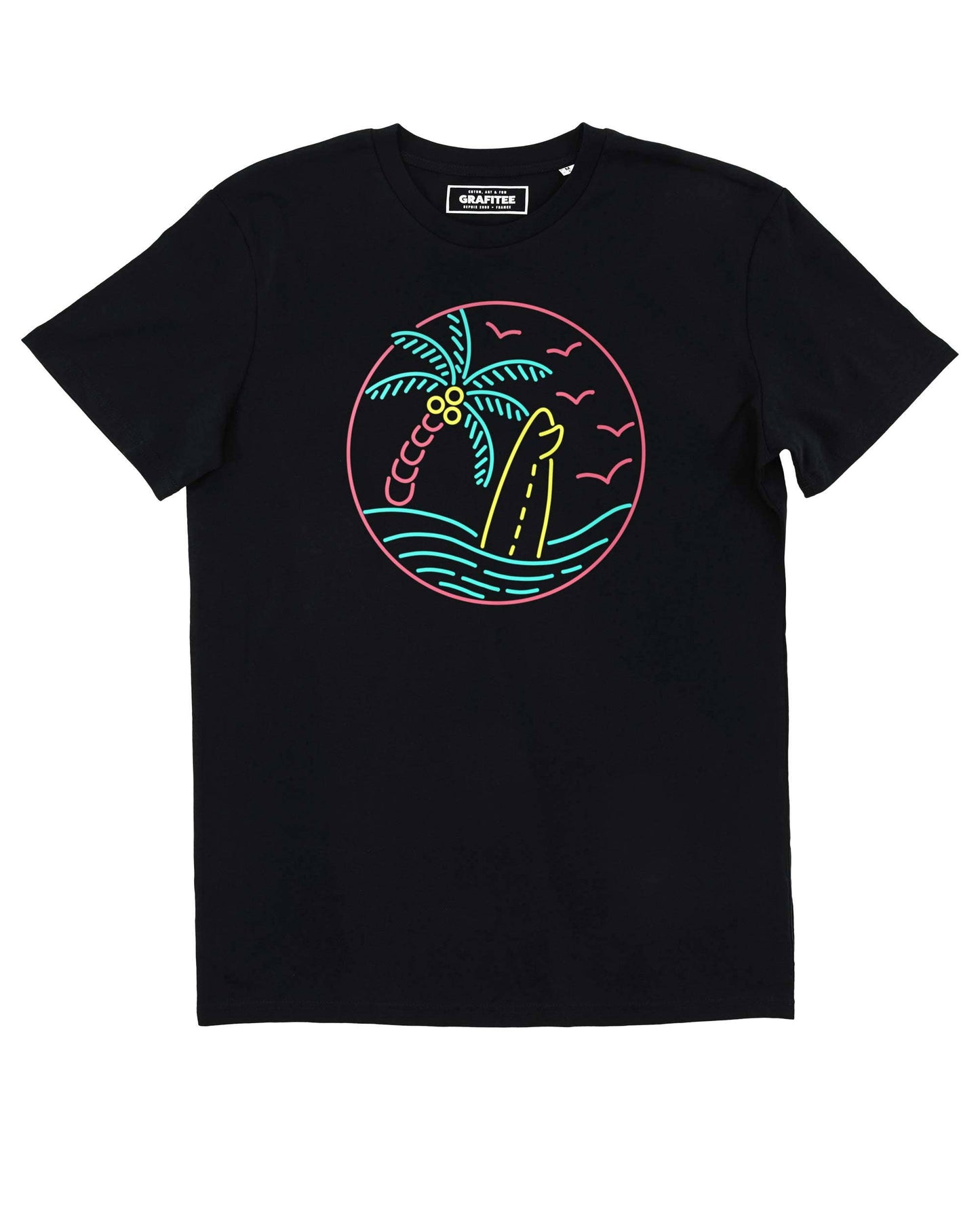 T-shirt unisex nera Beach Please con stampa neon