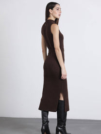 Abito midi in maglia a rete con cintura