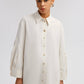 Camicia in lino testurizzato con maniche plissettate