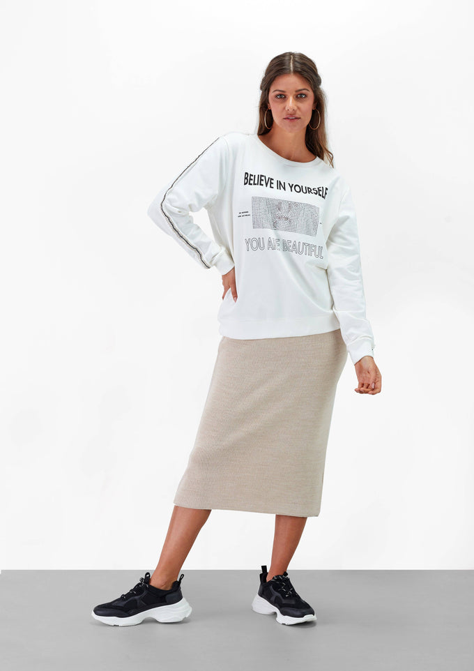 Felpa in cotone con scritte e strass