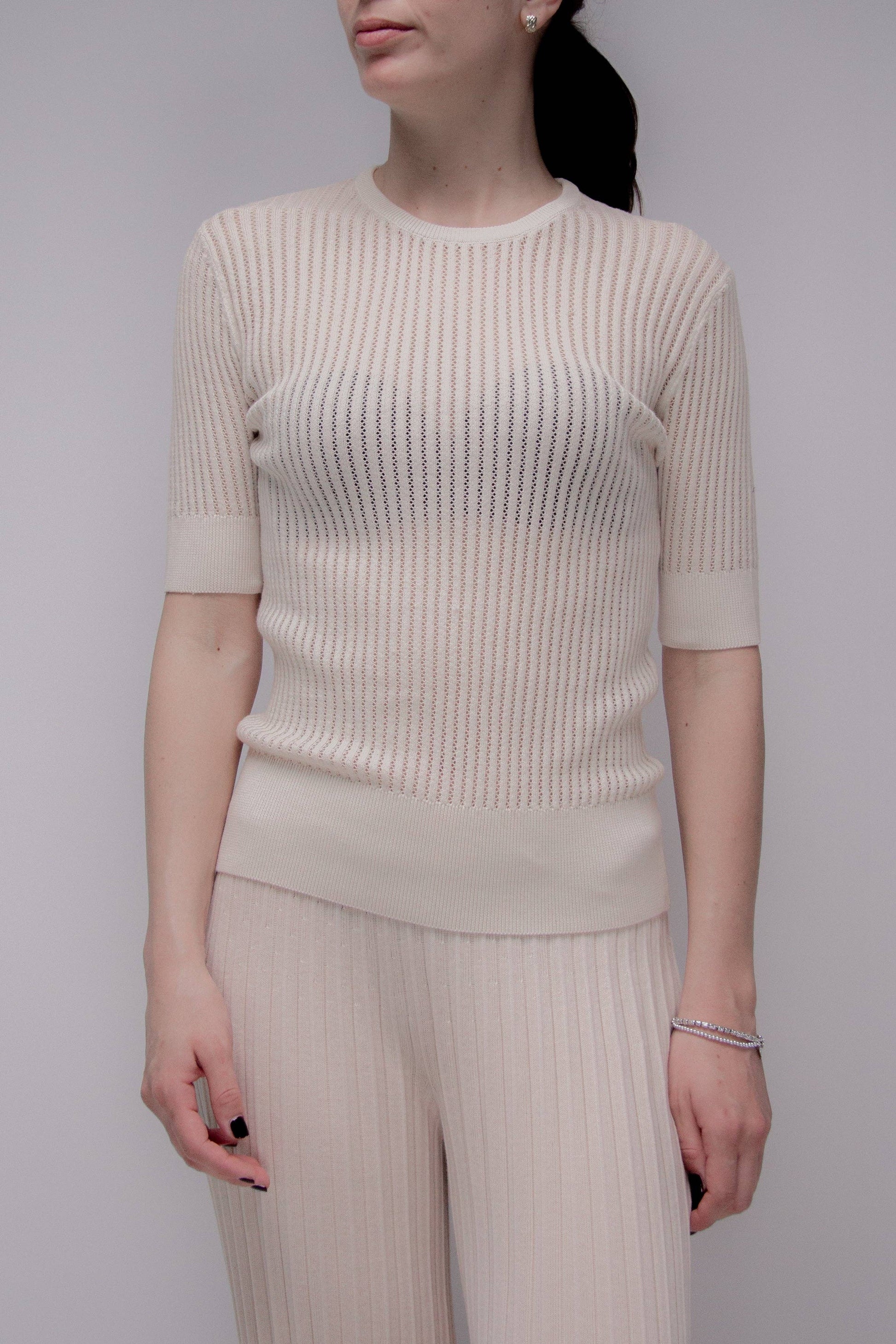 T-shirt in cotone fine con micro pointelle