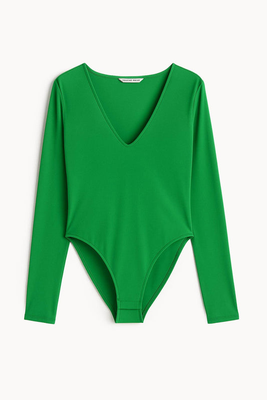 Body a manica lunga con scollo a V verde