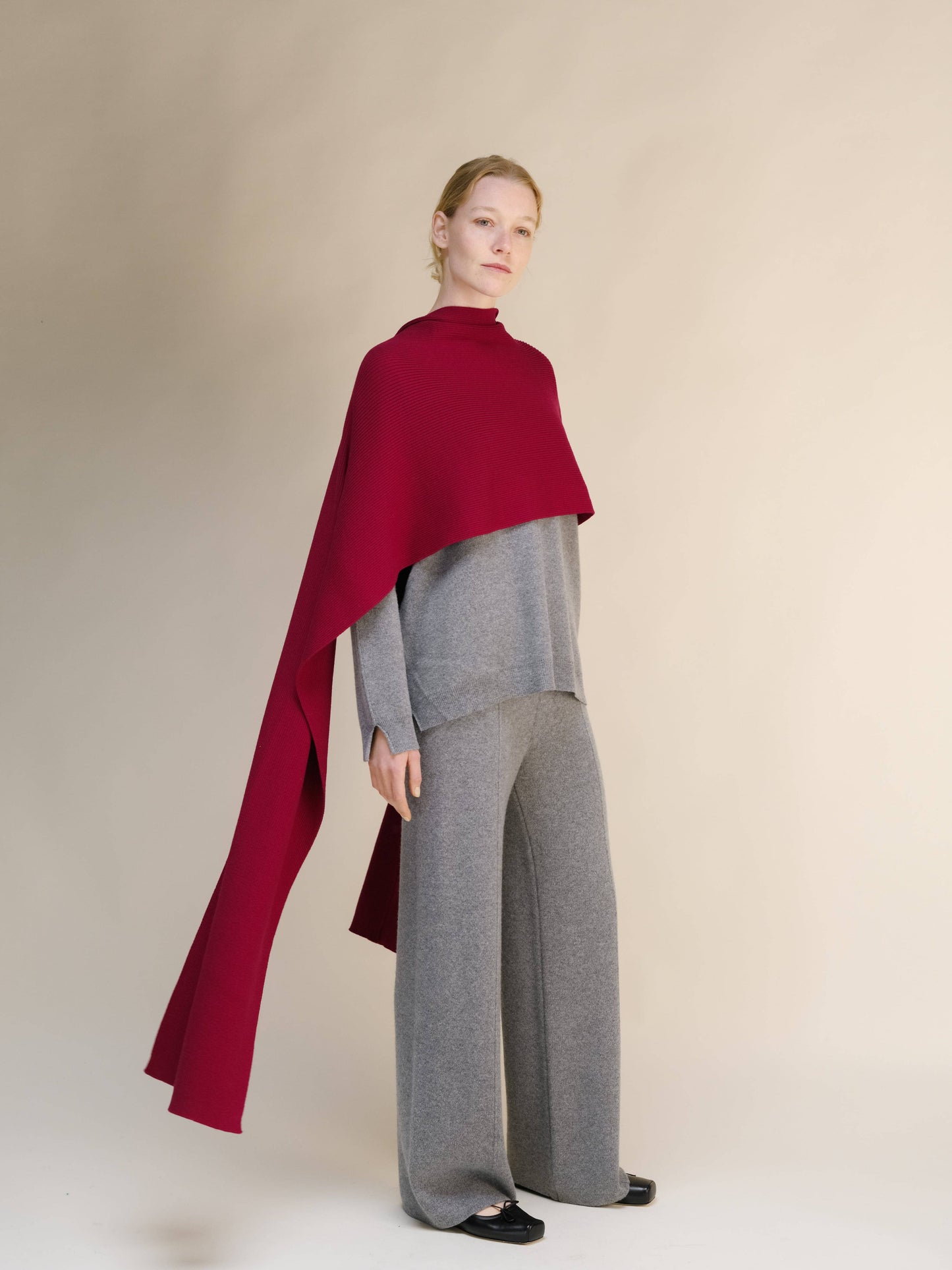 Maxi Sciarpa a Coste in Puro Cashmere