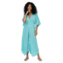 Tuta lunga estiva boho in cotone turchese