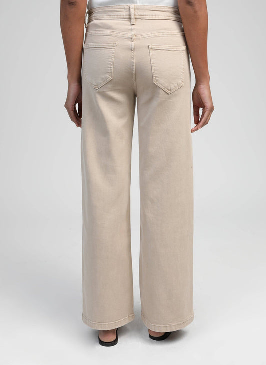 Jeans beige a vita alta a gamba dritta