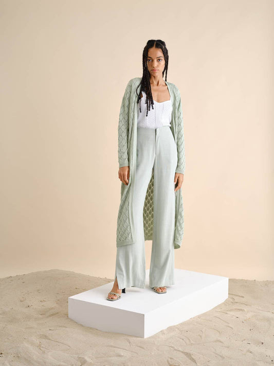 Cardigan midi in maglia traforata