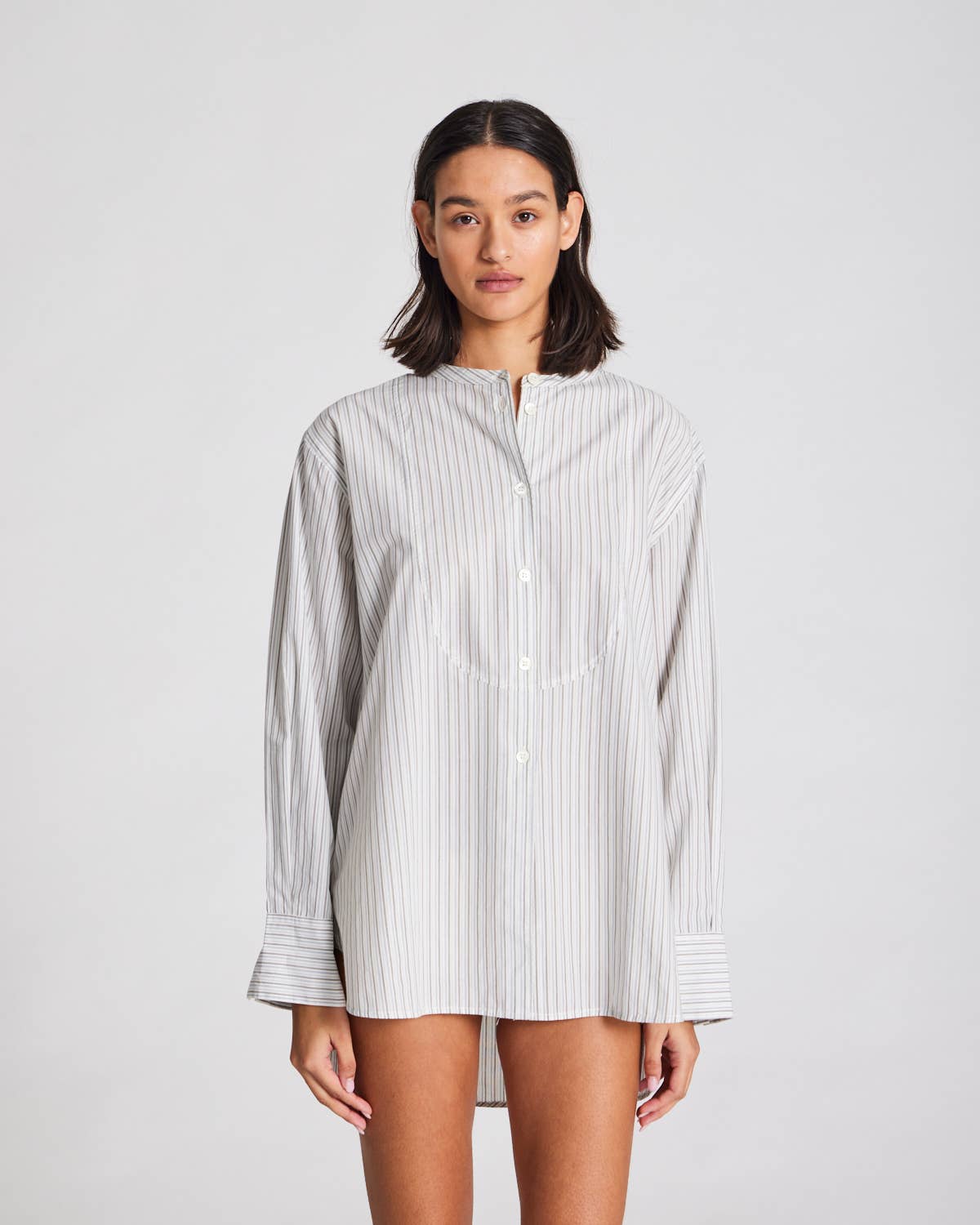 Camicia Beate in cotone biologico a righe sottili blu