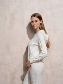 Maglione con cappuccio jacquard da donna