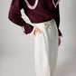Camicia bordeaux con maxi colletto a contrasto e volant