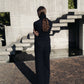 Pantaloni bootcut in lana merino