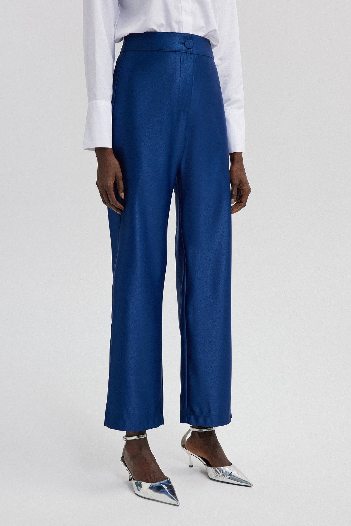 Pantaloni palazzo in satin blu