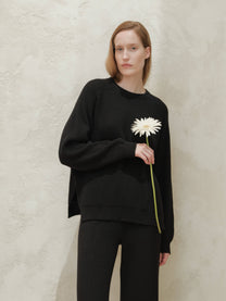 Maglione girocollo a coste con spacchi laterali in misto cashmere