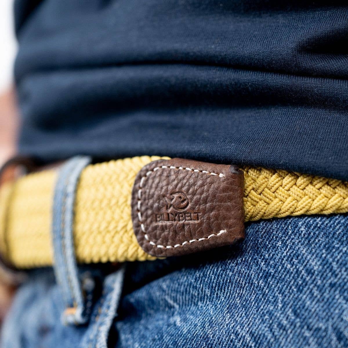 Cintura elastica intrecciata giallo curry