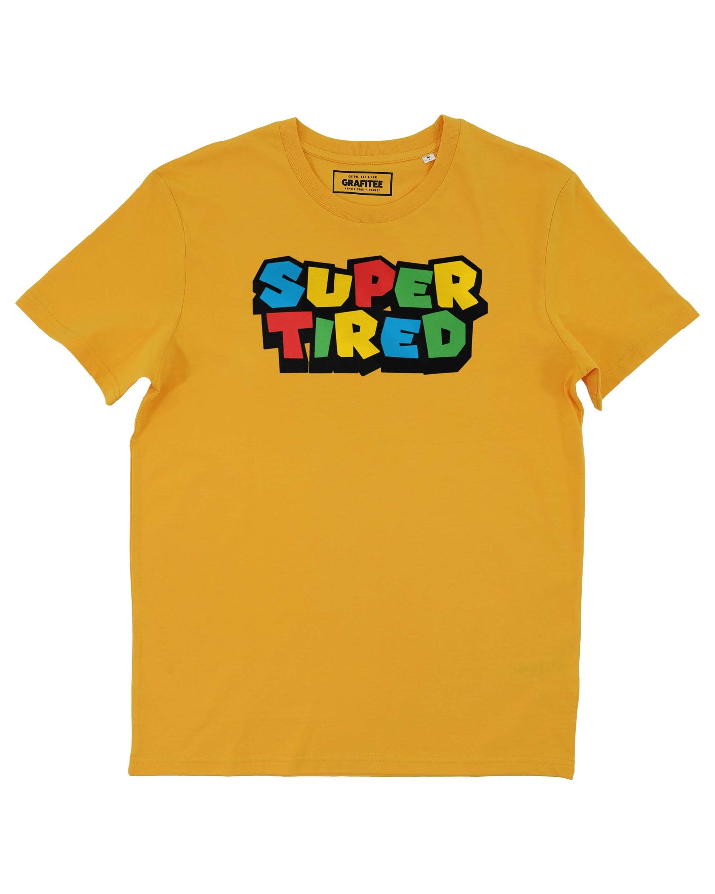 T-shirt unisex "Super Tired" in cotone biologico con stampa
