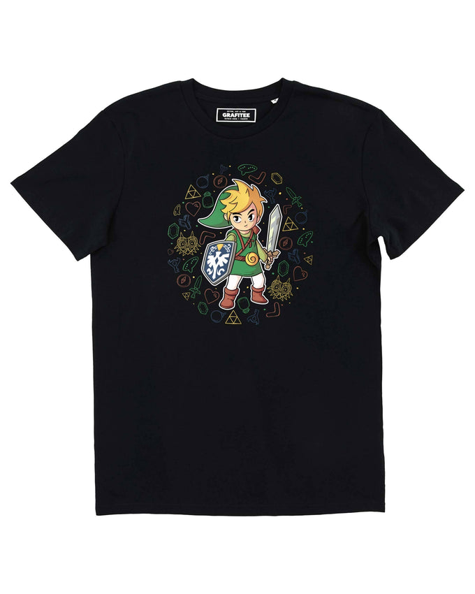 T-shirt nera unisex con grafica Link stile videogame