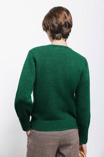 Maglione verde a maglia rasata con scollo a V