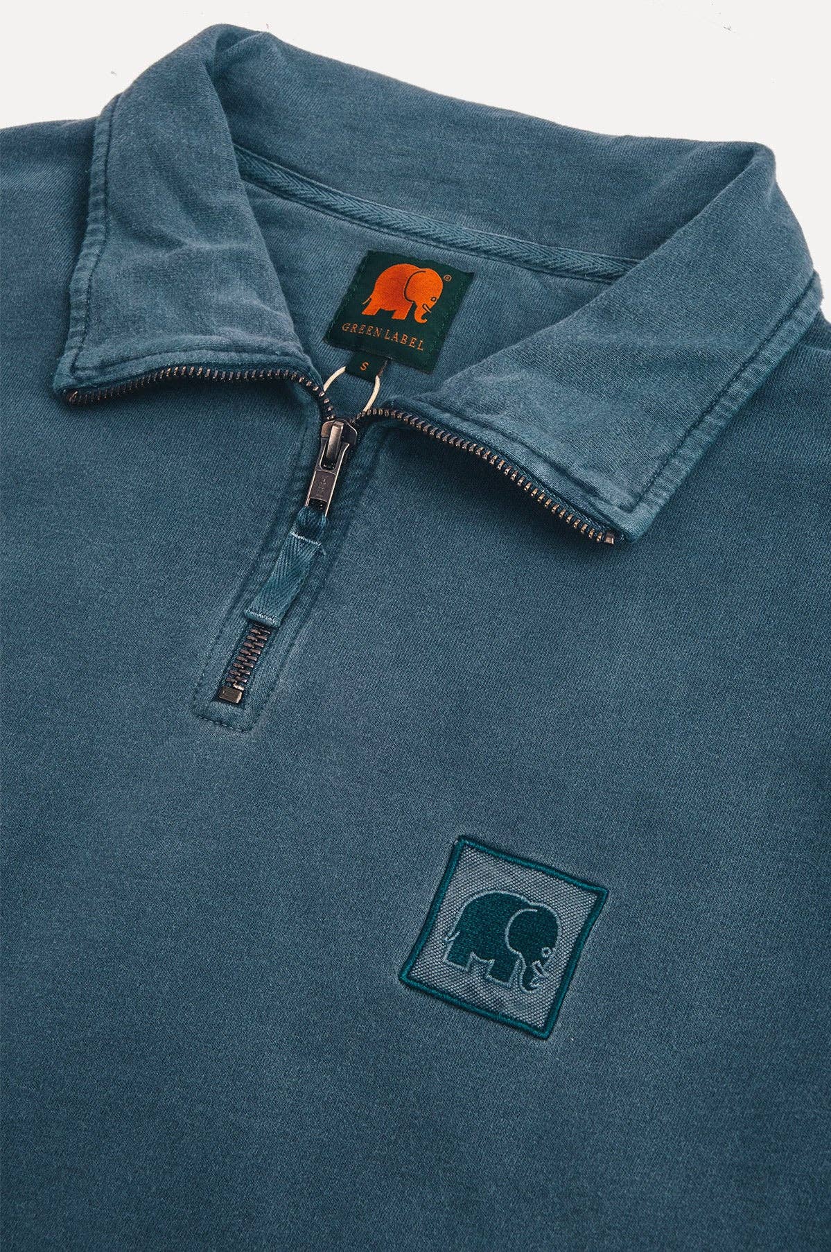 Felpa uomo con zip a quarto tinto a pigmento verde olmo