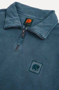 Felpa uomo con zip a quarto tinto a pigmento verde olmo