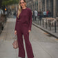 Pantaloni in maglia a coste con spacchi laterali