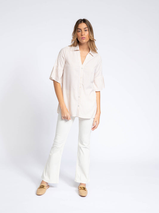 Blusa a righe con maniche a balza in viscosa