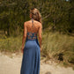 Top halter floreale blu con schiena scoperta
