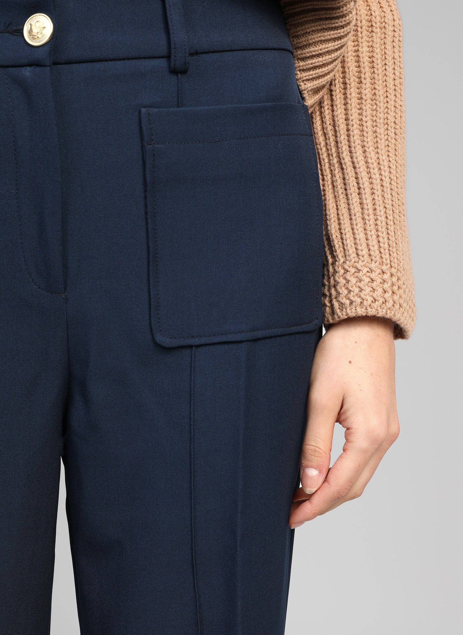 Pantaloni navy a gamba dritta con vita elasticizzata