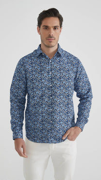 Camicia uomo blu fantasia comfort fit