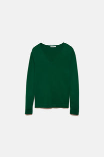 Maglione in maglia rasata con scollo a V