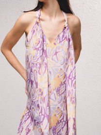 Vestito lungo fluido con scollo a V e stampa astratta