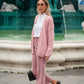 Pantaloni cropped in velluto a coste rosa