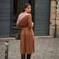 Abito midi in maglia bicolore cammello e rosa