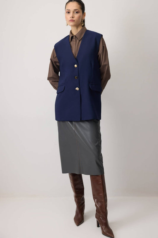 Gilet lungo in crêpe con bottoni