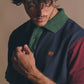 Polo color block in cotone biologico blu