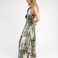 Abito lungo maxi khaki con stampa tie-dye