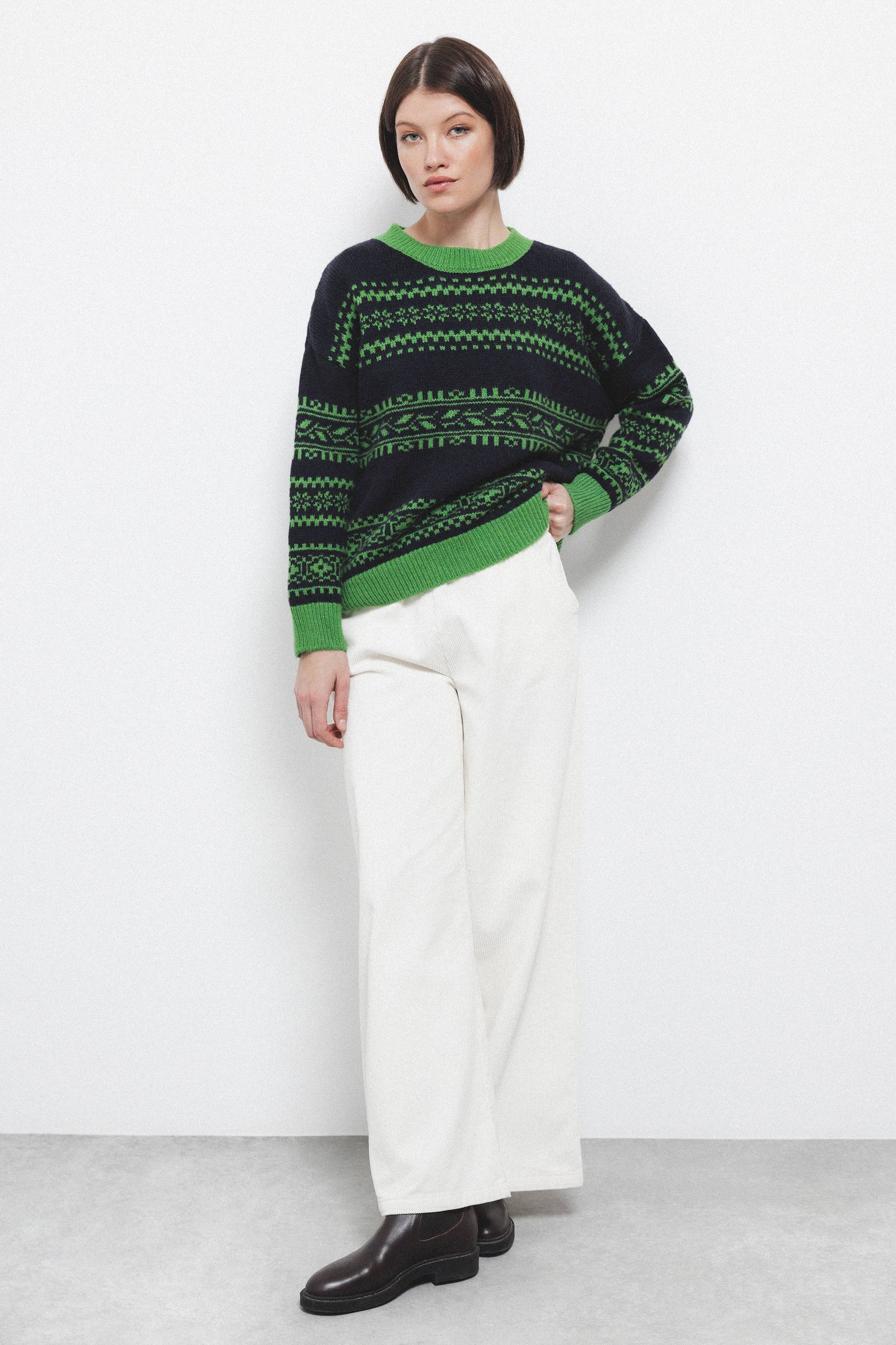 Maglione jacquard in maglia bicolore
