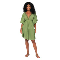 Vestito estivo boho in cotone con scollo a V e maniche a campana