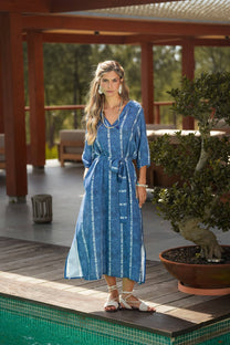 Abito midi tie-dye in viscosa con cintura