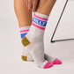 Calzini da tennis grigio mélange a righe blu e rosa