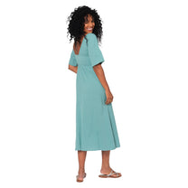 Vestito lungo estivo in cotone e lino con maniche corte