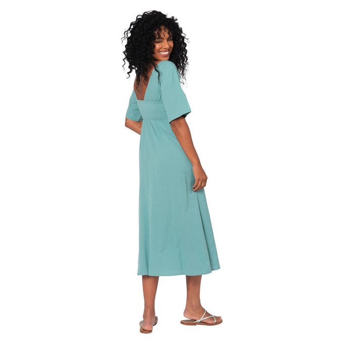 Vestito lungo estivo in cotone e lino con maniche corte