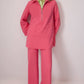Completo tunica in crêpe rosa con zip e pantaloni svasati