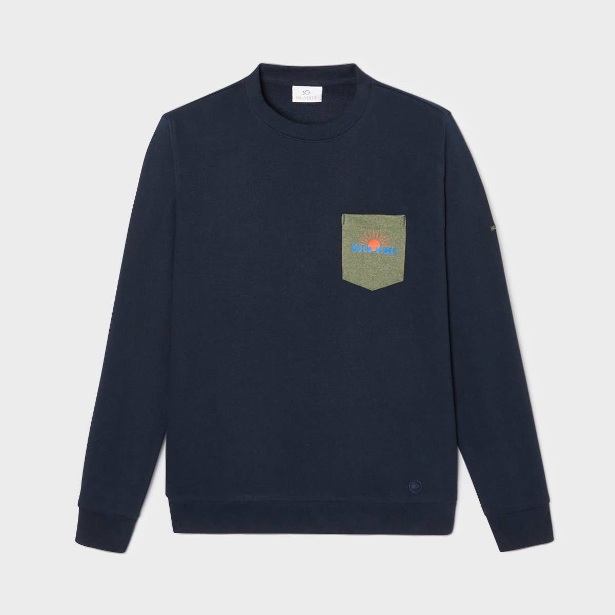 Felpa blu in cotone biologico con stampa Good Vibes