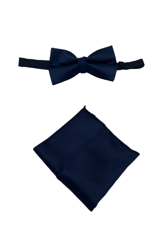Set papillon preannodato e fazzoletto da taschino blu navy