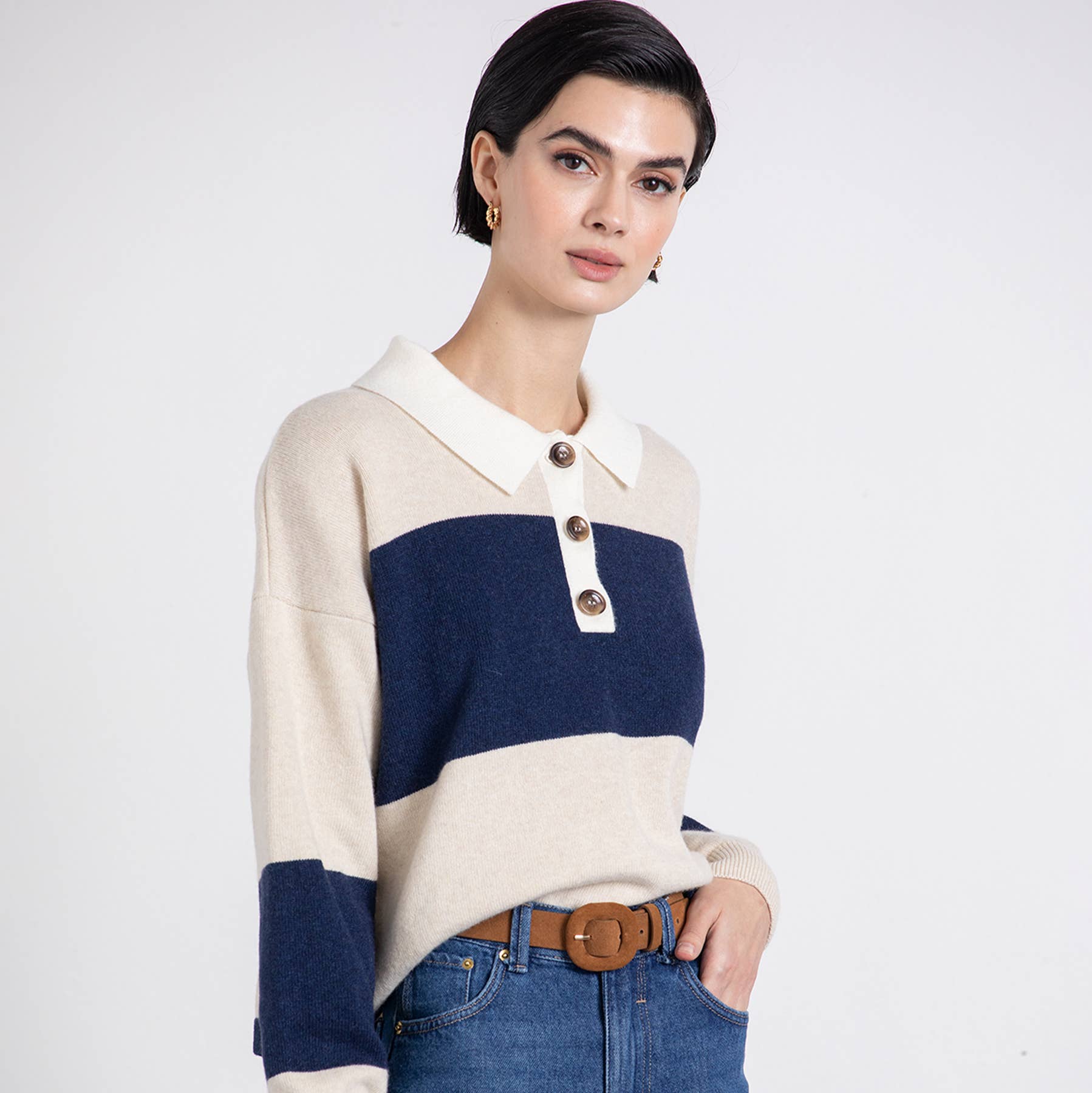 Polo in maglia a maniche lunghe a righe
