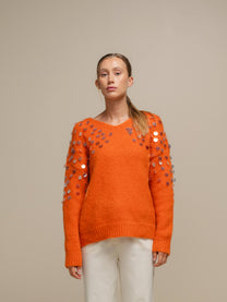 Maglione in maglia con paillettes sulle maniche
