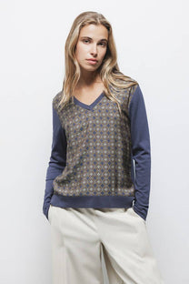 Maglione in maglia jacquard con scollo a V
