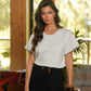 T-shirt ricamata in cotone con bordi a contrasto