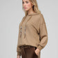 Felpa hoodie Anika cammello con coulisse gioiello